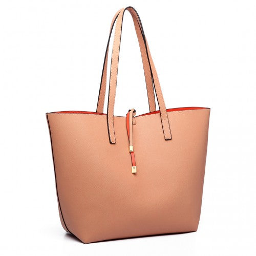 Easy Luggage LT6628 - Miss Lulu Women Reversible Contrast Shopper Tote Bag Nude
