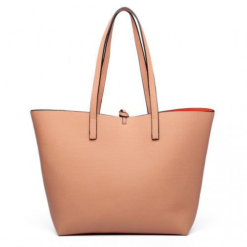 Easy Luggage LT6628 - Miss Lulu Women Reversible Contrast Shopper Tote Bag Nude