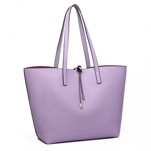 Easy Luggage LT6628 - Miss Lulu Women Reversible Contrast Shopper Tote Bag Purple