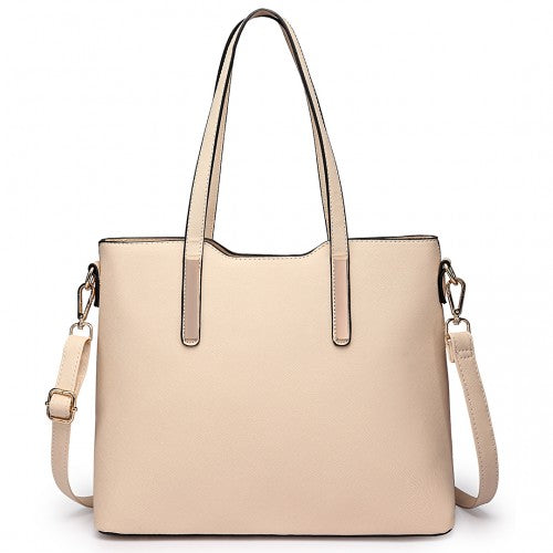 Easy Luggage LT6648 - Miss Lulu Three Piece Tote Shoulder Bag And Clutch - Beige