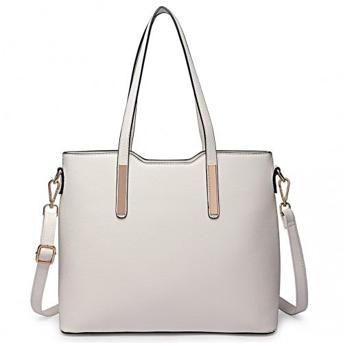 Easy Luggage LT6648 - Miss Lulu Three Piece Tote Shoulder Bag And Clutch - White