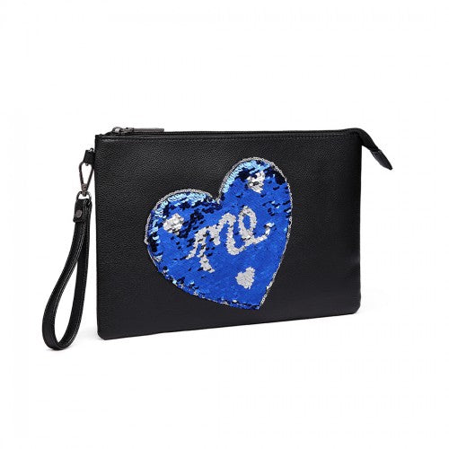 Easy Luggage LT6822L-MISS LULU PU LEATHER SEQUIN HEART ME CLUTCH BAG BLACK
