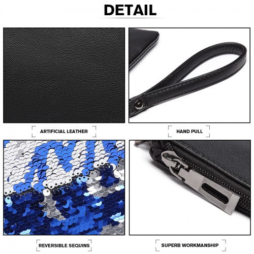 Easy Luggage LT6822L-MISS LULU PU LEATHER SEQUIN HEART ME CLUTCH BAG BLACK