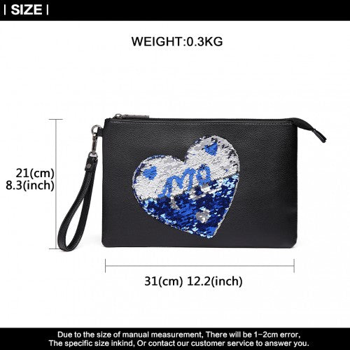 Easy Luggage LT6822L-MISS LULU PU LEATHER SEQUIN HEART ME CLUTCH BAG BLACK