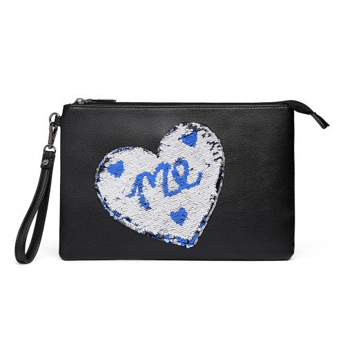 Easy Luggage LT6822L-MISS LULU PU LEATHER SEQUIN HEART ME CLUTCH BAG BLACK