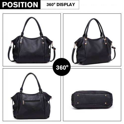 Easy Luggage S1716 - Miss Lulu Soft Leather Elegant Simple Shoulder Bag - Black