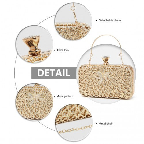 Easy Luggage S2227 - Miss Lulu Sparkling Classical Women Clutch Purse Evening Bag - Gold