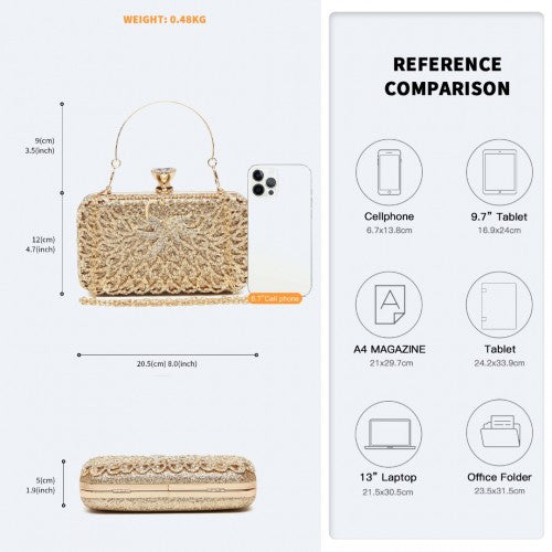 Easy Luggage S2227 - Miss Lulu Sparkling Classical Women Clutch Purse Evening Bag - Gold