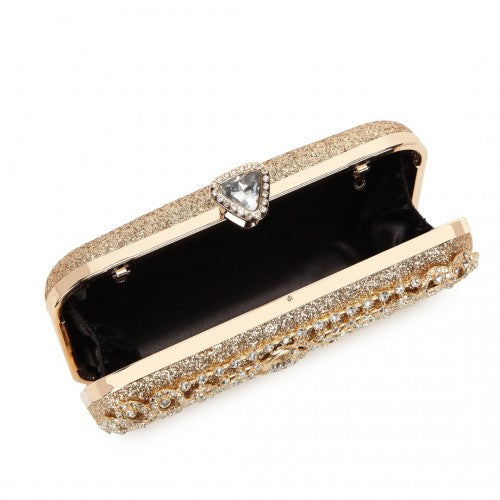 Easy Luggage S2227 - Miss Lulu Sparkling Classical Women Clutch Purse Evening Bag - Gold