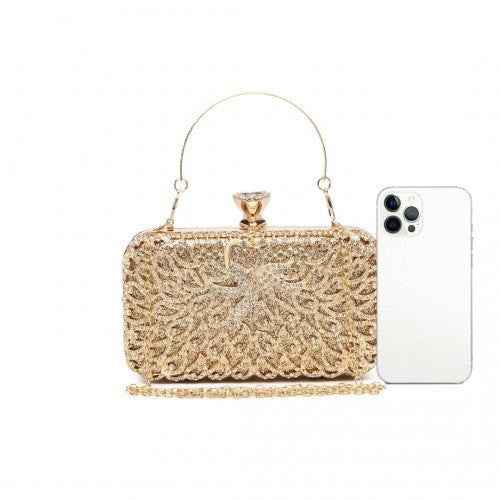 Easy Luggage S2227 - Miss Lulu Sparkling Classical Women Clutch Purse Evening Bag - Gold