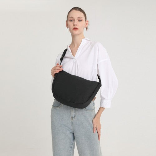 Easy Luggage S2314 - Water-resistant Portable Crescent Shoulder Cross Body Bag - Black