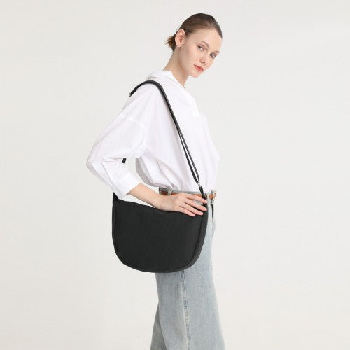 Easy Luggage S2314 - Water-resistant Portable Crescent Shoulder Cross Body Bag - Black