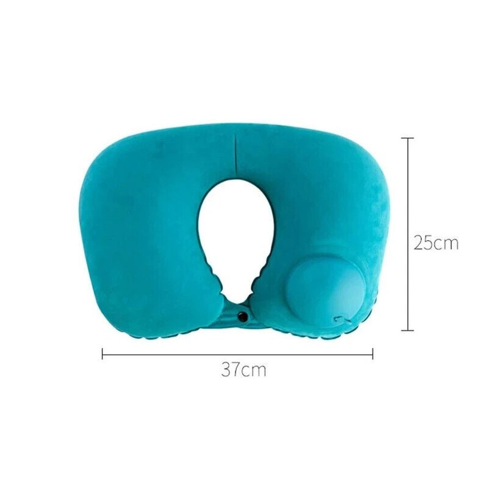 Easy Luggage Travel Neck Pillow - Inflatable Head Rest Cushion with sqeeze inflation- TEAL
