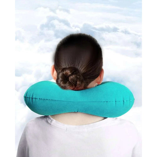 Easy Luggage Travel Neck Pillow - Inflatable Head Rest Cushion with sqeeze inflation- TEAL