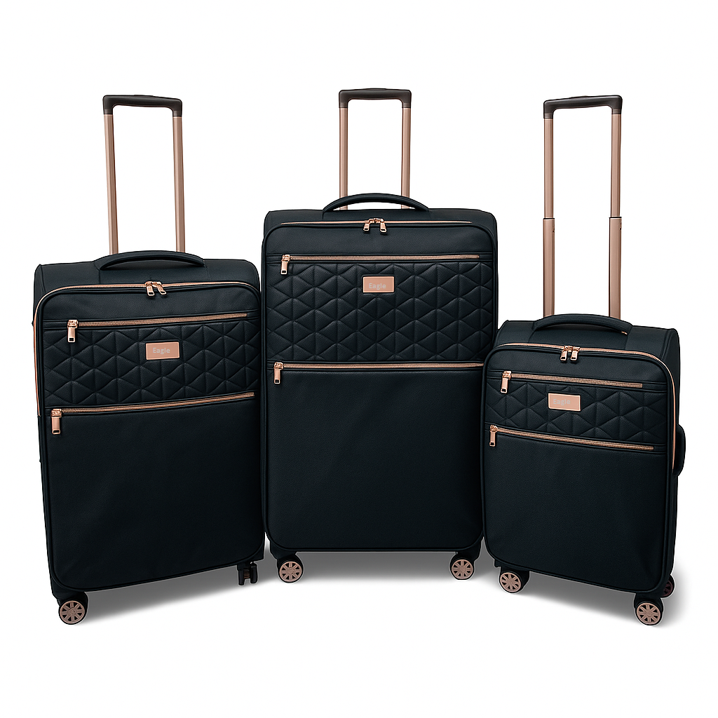 EAGLE Skyper Expandable Softshell Luggage – Super Light, 8-Wheel Spinner - Black