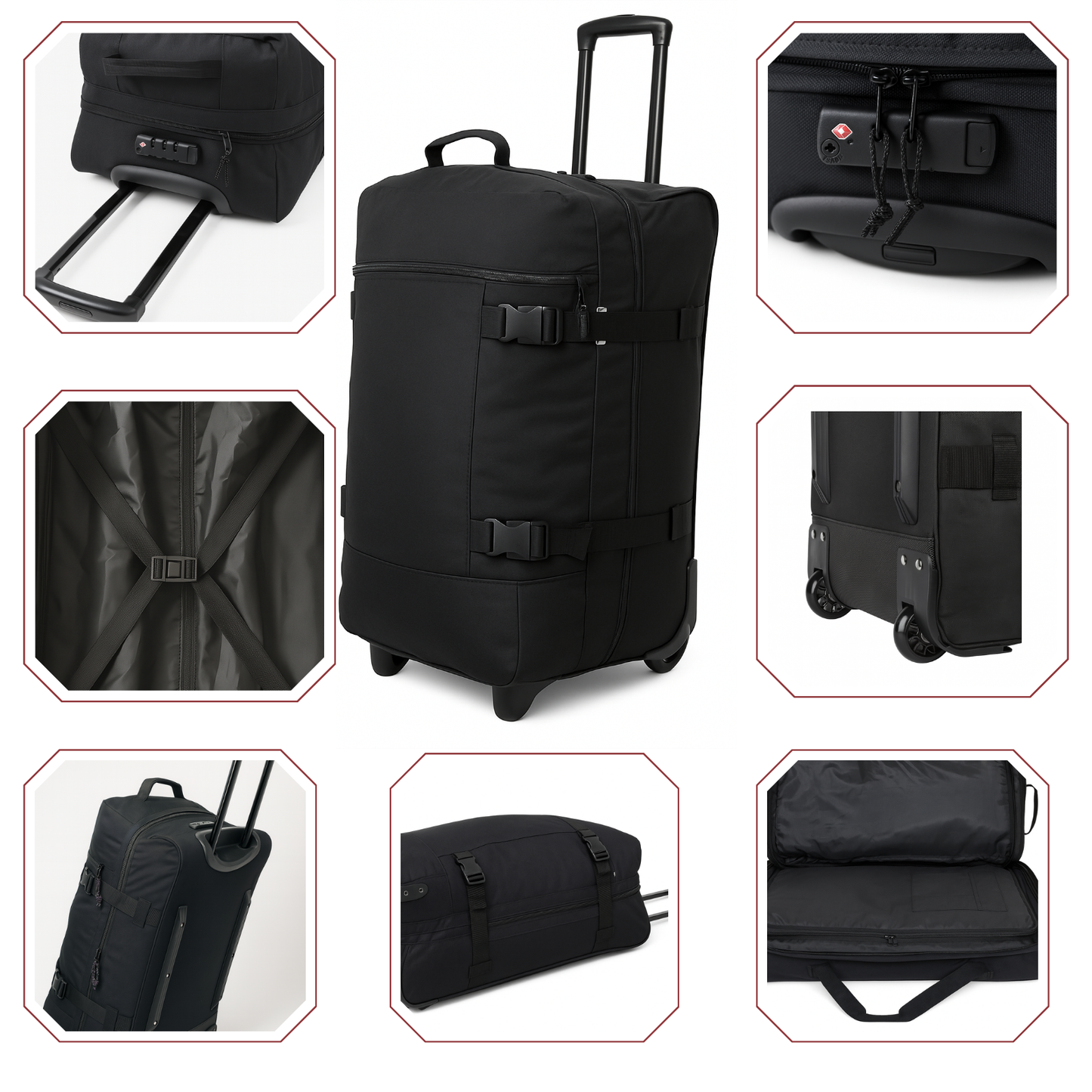 Lightweight Wheeled Holdall Travel Bag – Large Trolley Duffle Luggage 27'' Black