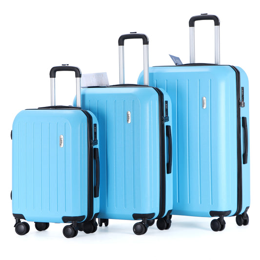 Tabby Deluxe: ABS Suitcase with 4 Wheels, TSA Lock, Aluminum Frame - 20", 24", 28" Sizes - Sky Blue
