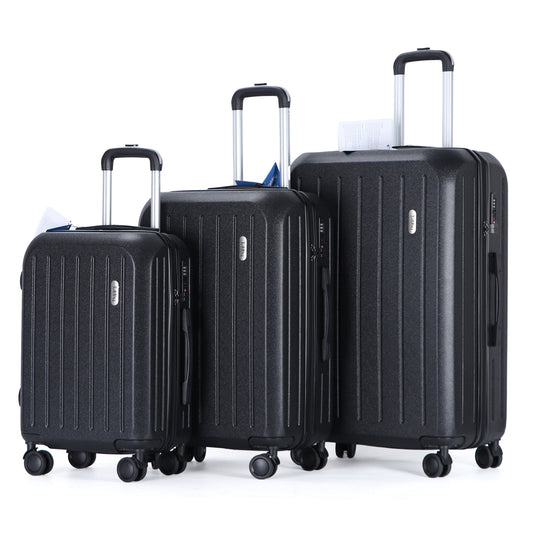 Tabby Deluxe: ABS Suitcase with 4 Wheels, TSA Lock, Aluminum Frame - 20", 24", 28" Sizes - Black