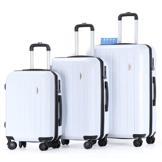 Tabby Deluxe: ABS Suitcase with 4 Wheels, TSA Lock, Aluminum Frame - 20", 24", 28" Sizes - White