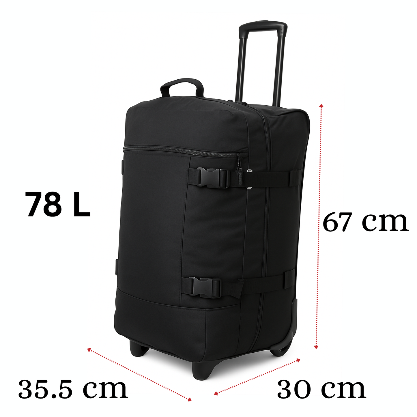 Lightweight Wheeled Holdall Travel Bag – Large Trolley Duffle Luggage 27'' Black
