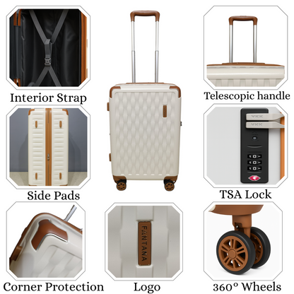 Fantana Premium Expandable Luggage - Hard Shell Polycarbonate, 360° Spinners, TSA Lock - White