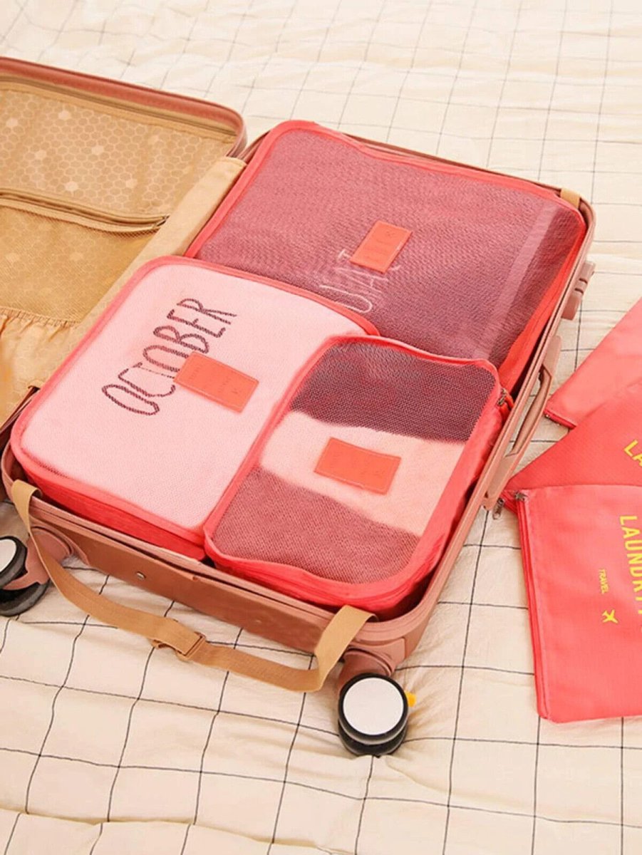 6 Pcs Packing Cubes Luggage Storage Organiser Travel Holiday Suitcase Bags Set Watermelon Pink - Easy Luggage