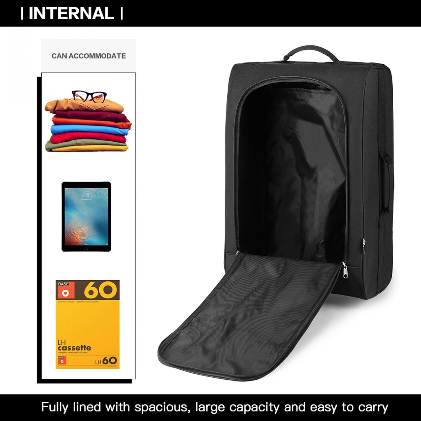 Kono 20" K1873-2 - SOFT SHELL HAND LUGGAGE - BLACK