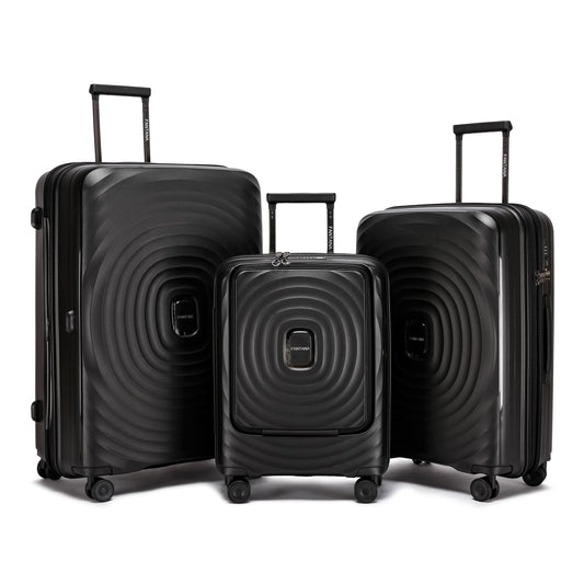 Fantana Hard Shell Polypropylene Suitcase 4 Wheels Travel Luggage Trolley Ultra Light Case Black