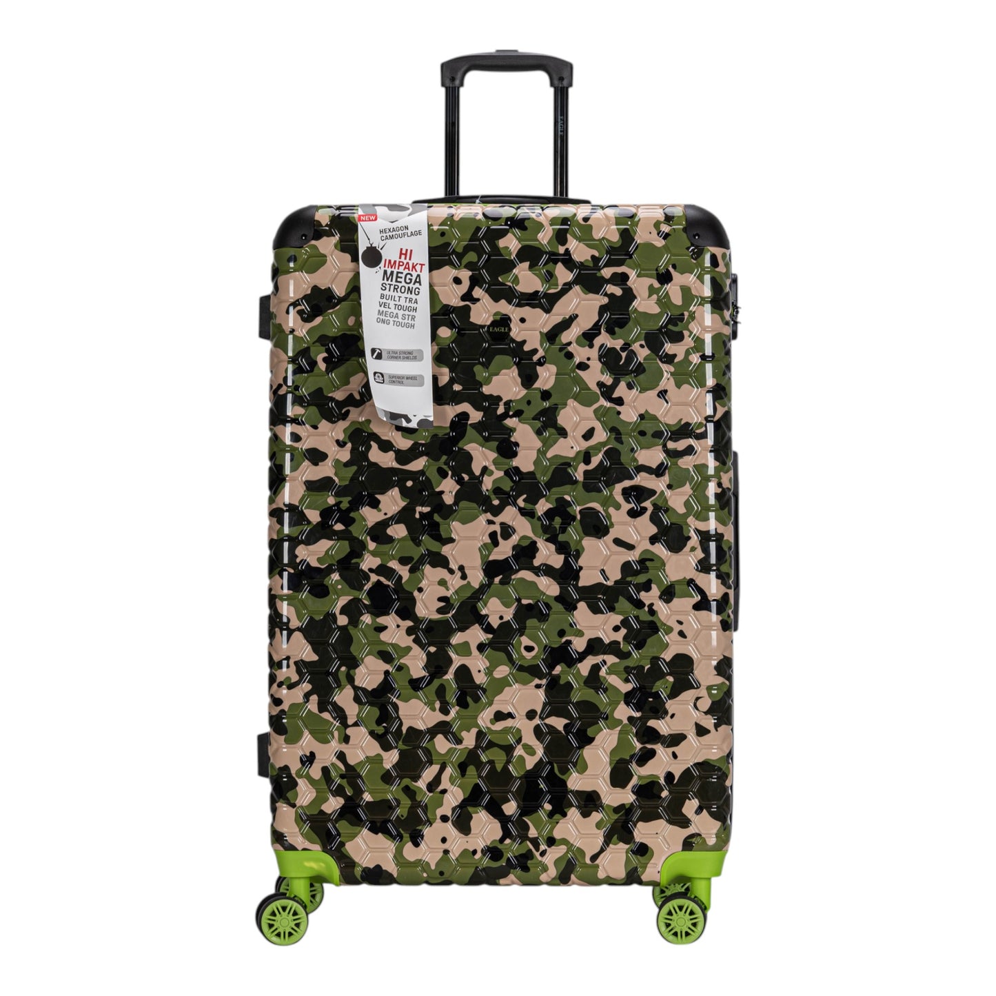 Eagle Camouflage Print Lightweight 4 Wheel ABS Hard Shell Luggage Suitcase Green