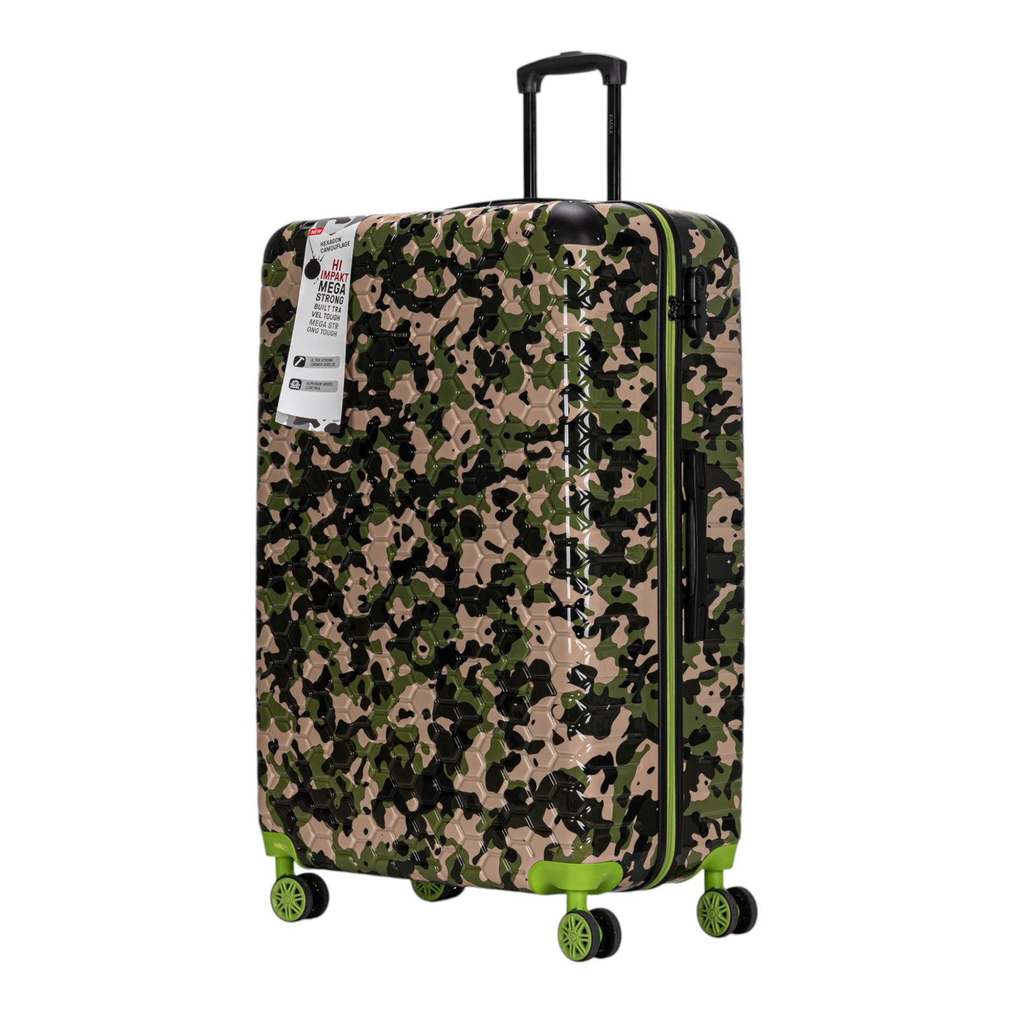Eagle Camouflage Print Lightweight 4 Wheel ABS Hard Shell Luggage Suitcase Green