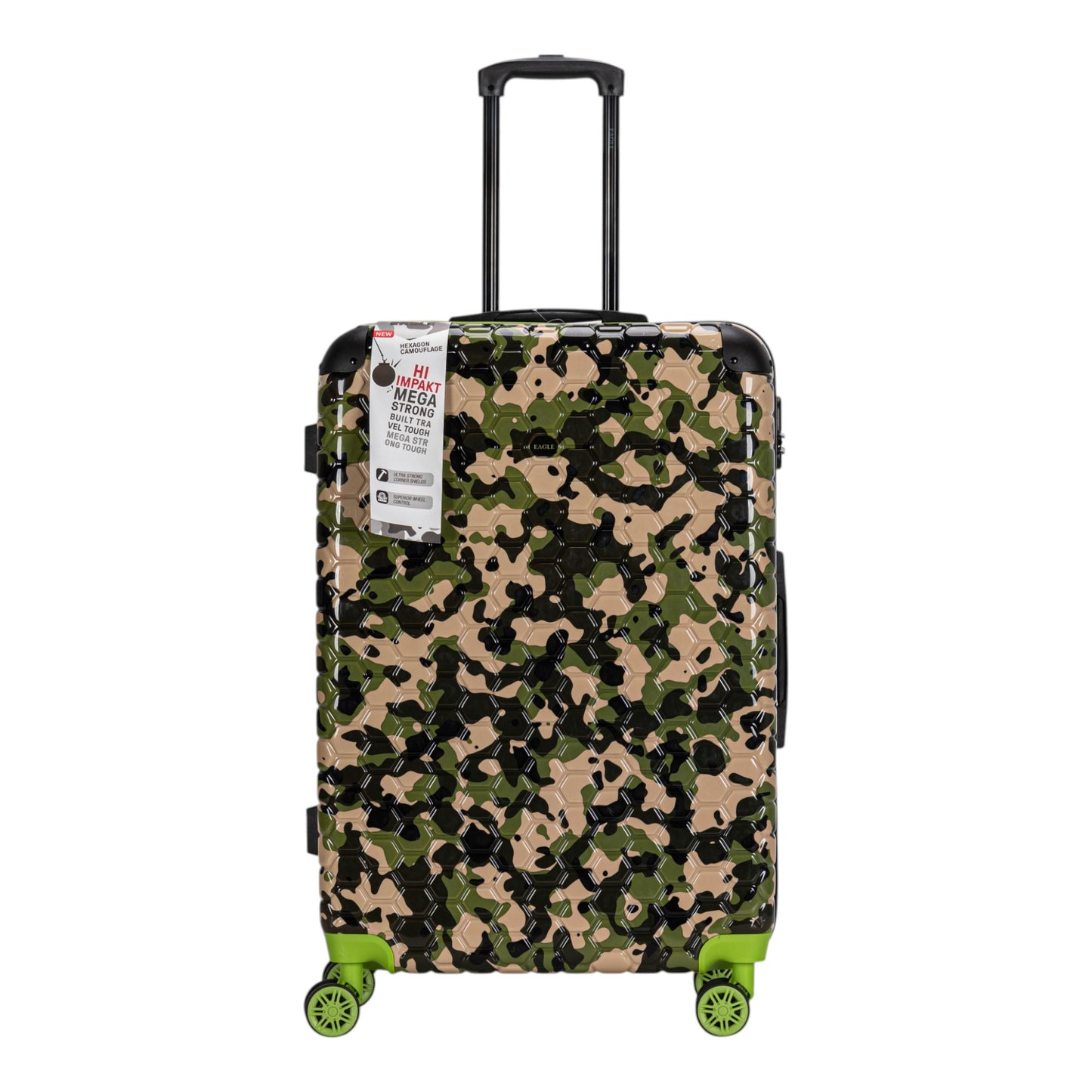 Eagle Camouflage Print Lightweight 4 Wheel ABS Hard Shell Luggage Suitcase Green