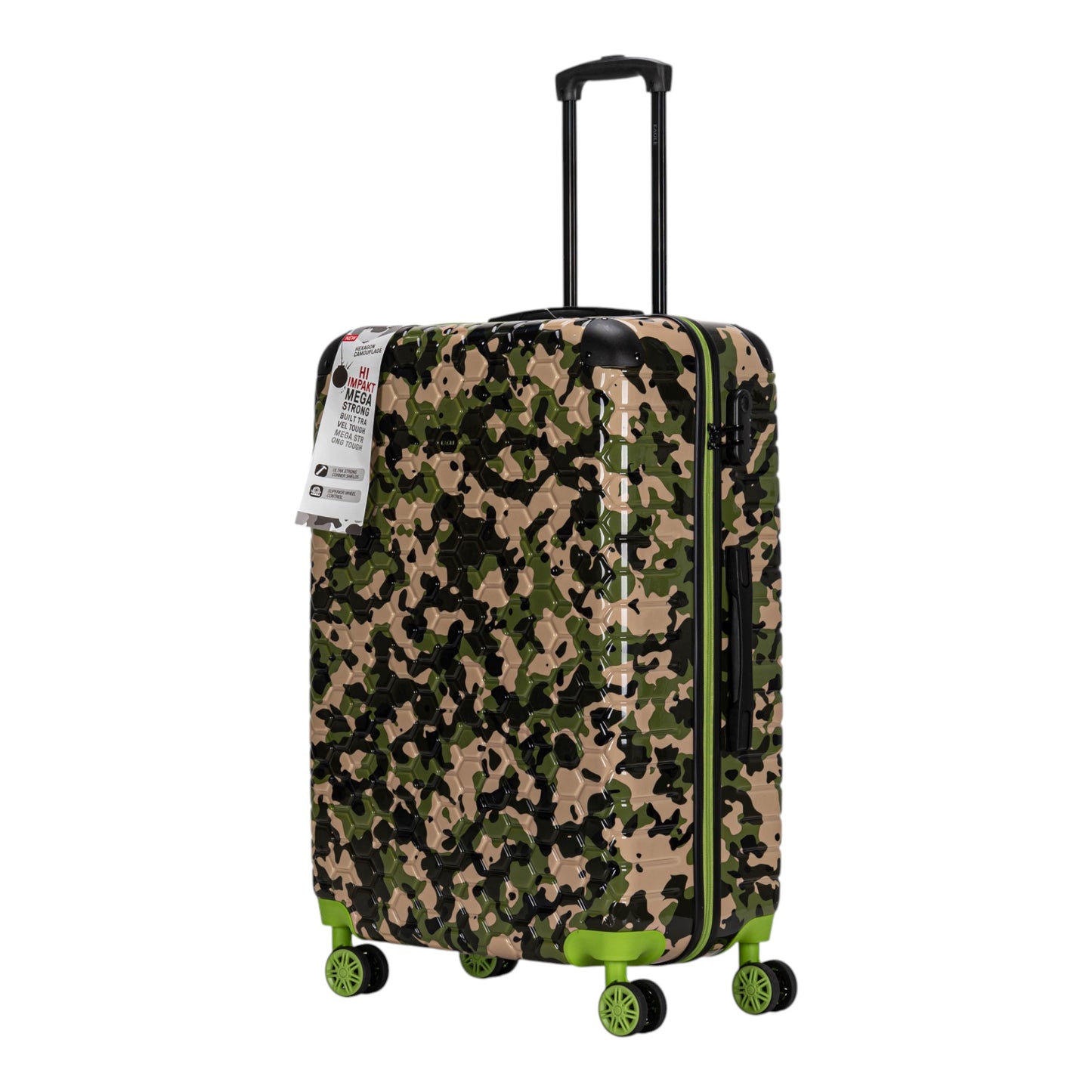 Eagle Camouflage Print Lightweight 4 Wheel ABS Hard Shell Luggage Suitcase Green