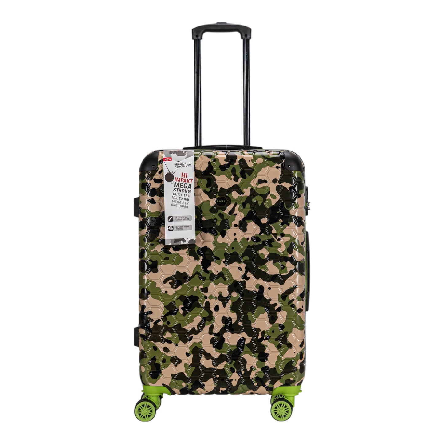 Eagle Camouflage Print Lightweight 4 Wheel ABS Hard Shell Luggage Suitcase Green