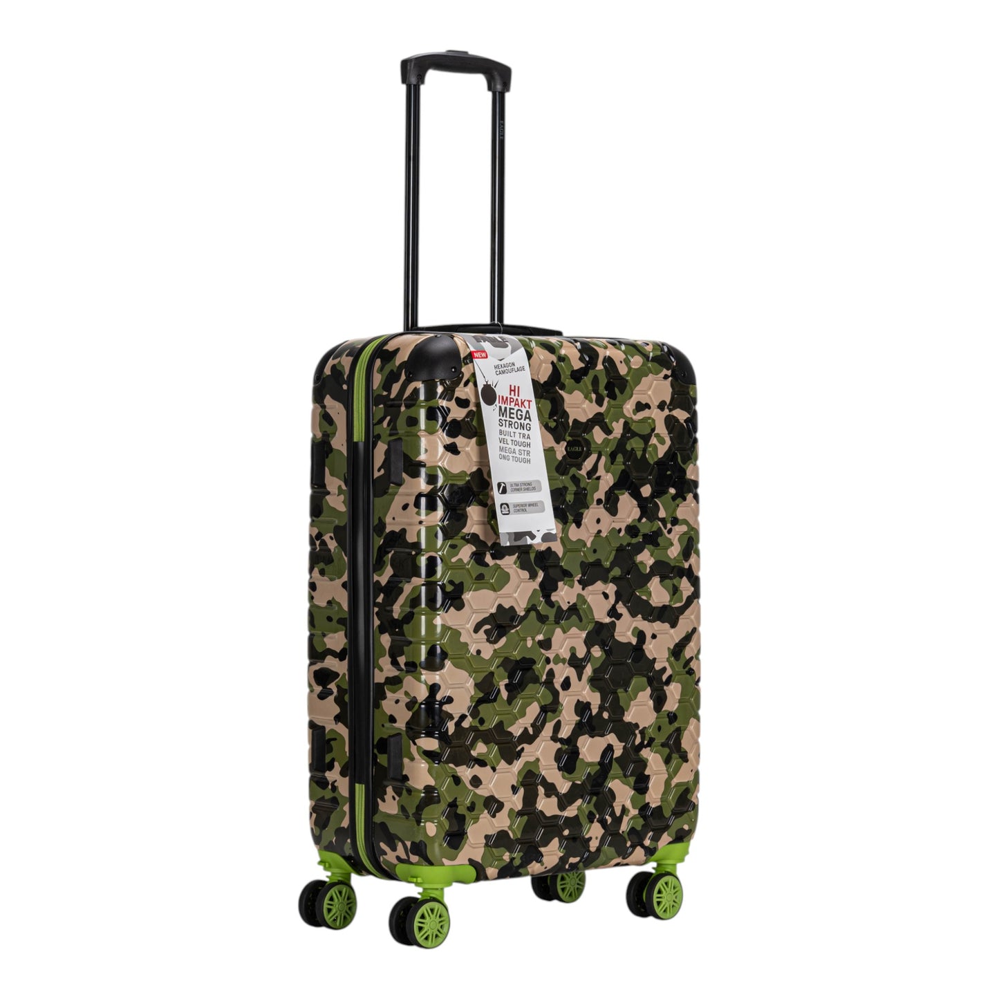 Eagle Camouflage Print Lightweight 4 Wheel ABS Hard Shell Luggage Suitcase Green