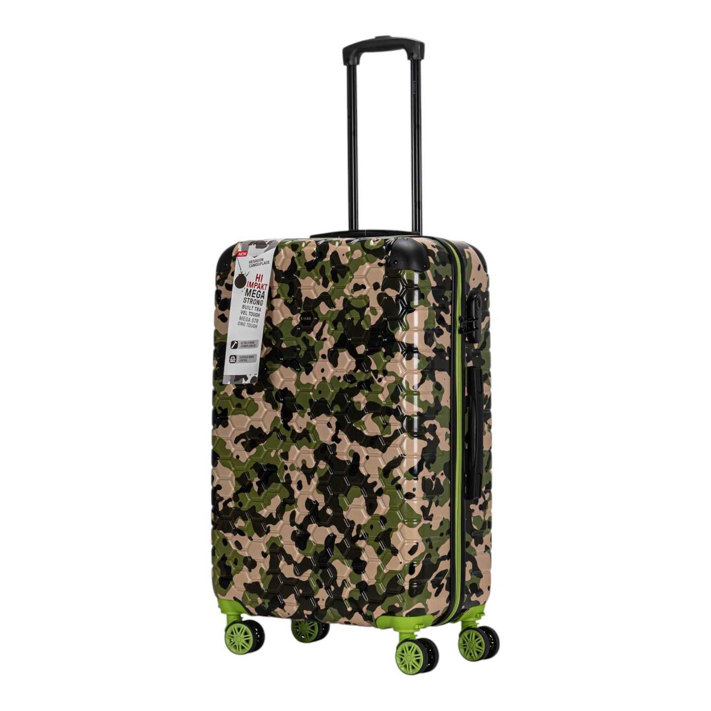Eagle Camouflage Print Lightweight 4 Wheel ABS Hard Shell Luggage Suitcase Green
