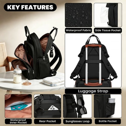 BCM2532 - Miss Lulu Stylish Multifunctional Baby Changing Backpack with Insulated Bottle Holders, Stroller Clips & Trolley Sleeve for Everyday & Travel