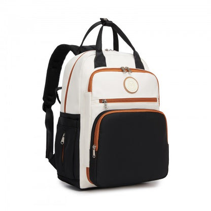 Miss Lulu BCM2532 black and beige changing backpack – front view