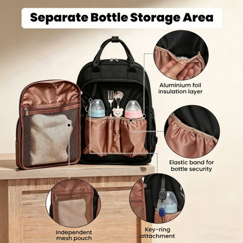 BCM2532 - Miss Lulu Stylish Multifunctional Baby Changing Backpack with Insulated Bottle Holders, Stroller Clips & Trolley Sleeve for Everyday & Travel
