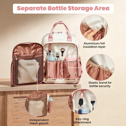 Miss Lulu BCM2532 pink and beige changing backpack – detail view 9