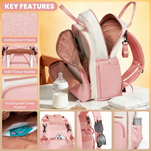 Miss Lulu BCM2532 pink and beige changing backpack – detail view 7