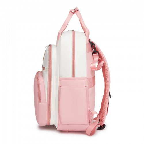 Miss Lulu BCM2532 pink and beige changing backpack – rear view
