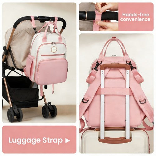 Miss Lulu BCM2532 pink and beige changing backpack – detail view 10