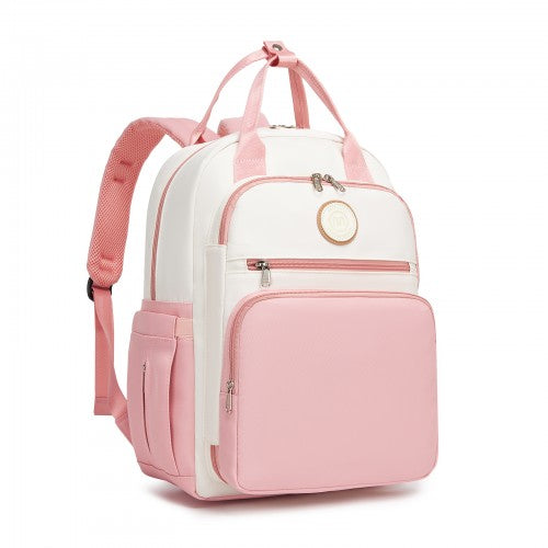 Miss Lulu BCM2532 pink and beige changing backpack – front view