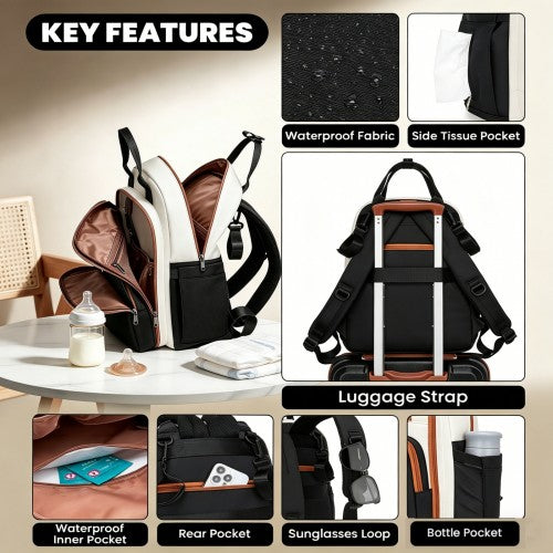 Miss Lulu BCM2532 black and beige changing backpack – detail view 7