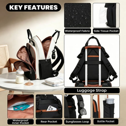 Miss Lulu BCM2532 black and beige changing backpack – detail view 7