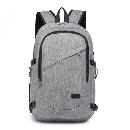 BPK2426 - Kono Minimalist Design Tech Backpack with USB & Type-C Port and Laptop Compartment - Grey