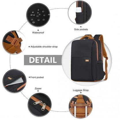 Kono BPK2433 black and brown laptop backpack – detail view 8