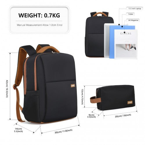 Kono BPK2433 black and brown laptop backpack – detail view 7