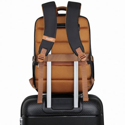 Kono BPK2433 black and brown laptop backpack – detail view 12