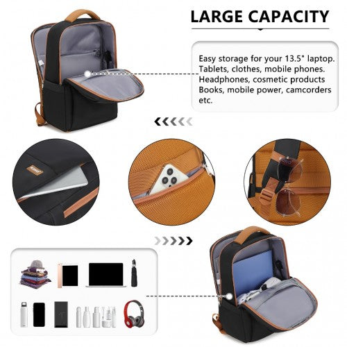 Kono BPK2433 black and brown laptop backpack – detail view 9